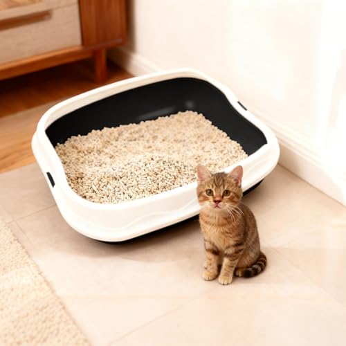 16.5-Inch Semi-Enclosed Cat Litter Box with Scoop