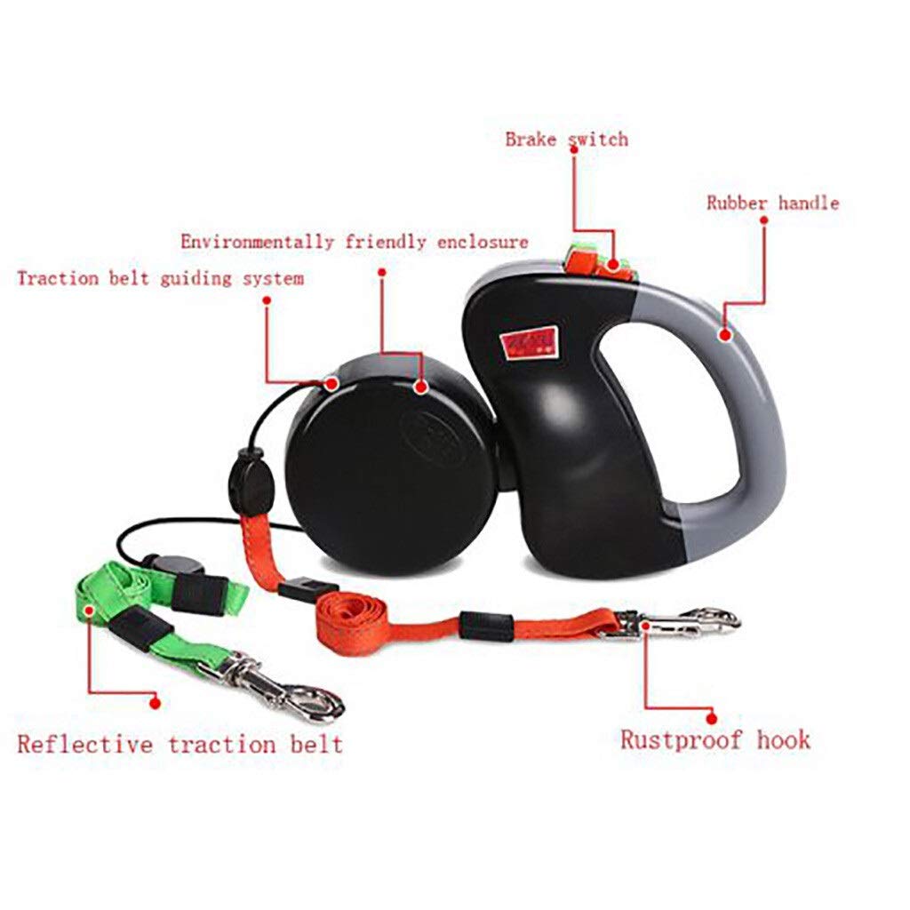 FRTHLK Dual-Head Retractable Leash for 2 Dogs, 50 lb Each