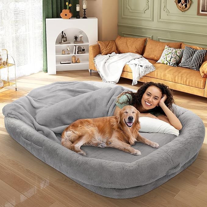 ESRADA Oversized Memory Foam Dog Bed with Blanket, Grey