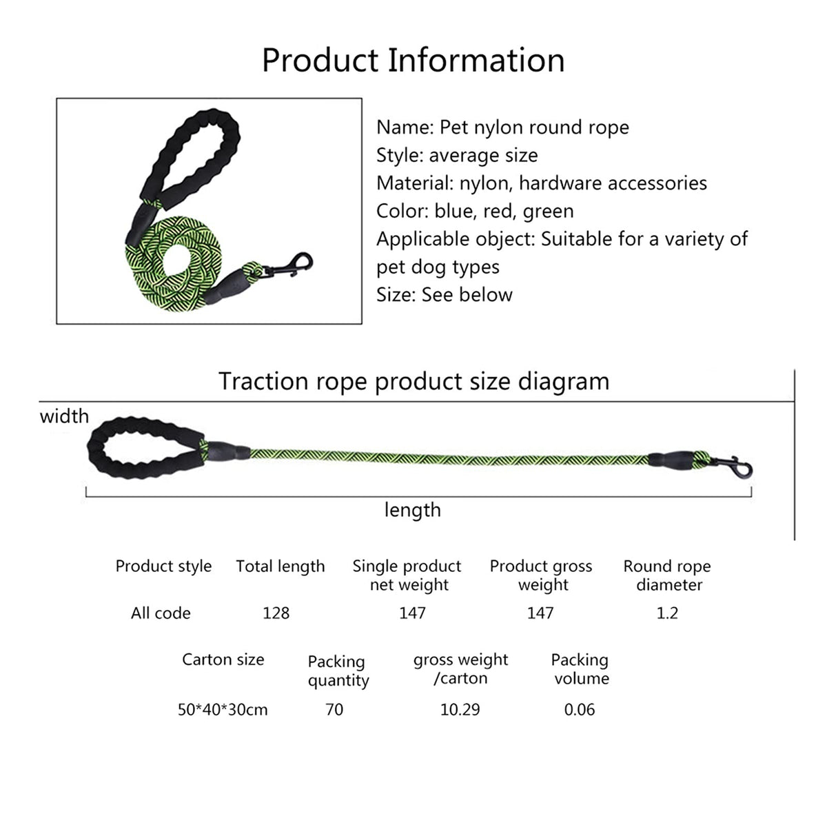 Adjustable Nylon Dog Leash with Soft Foam Handle & Snap Hook