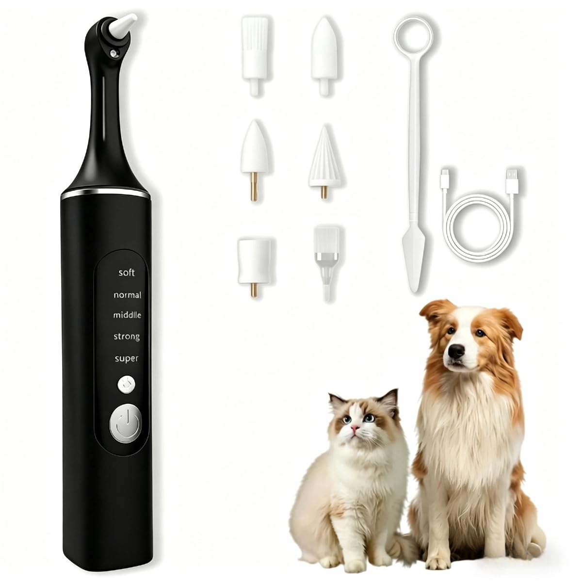 Rechargeable Pet Dental Polisher Kit with 5 Speeds & LED Light