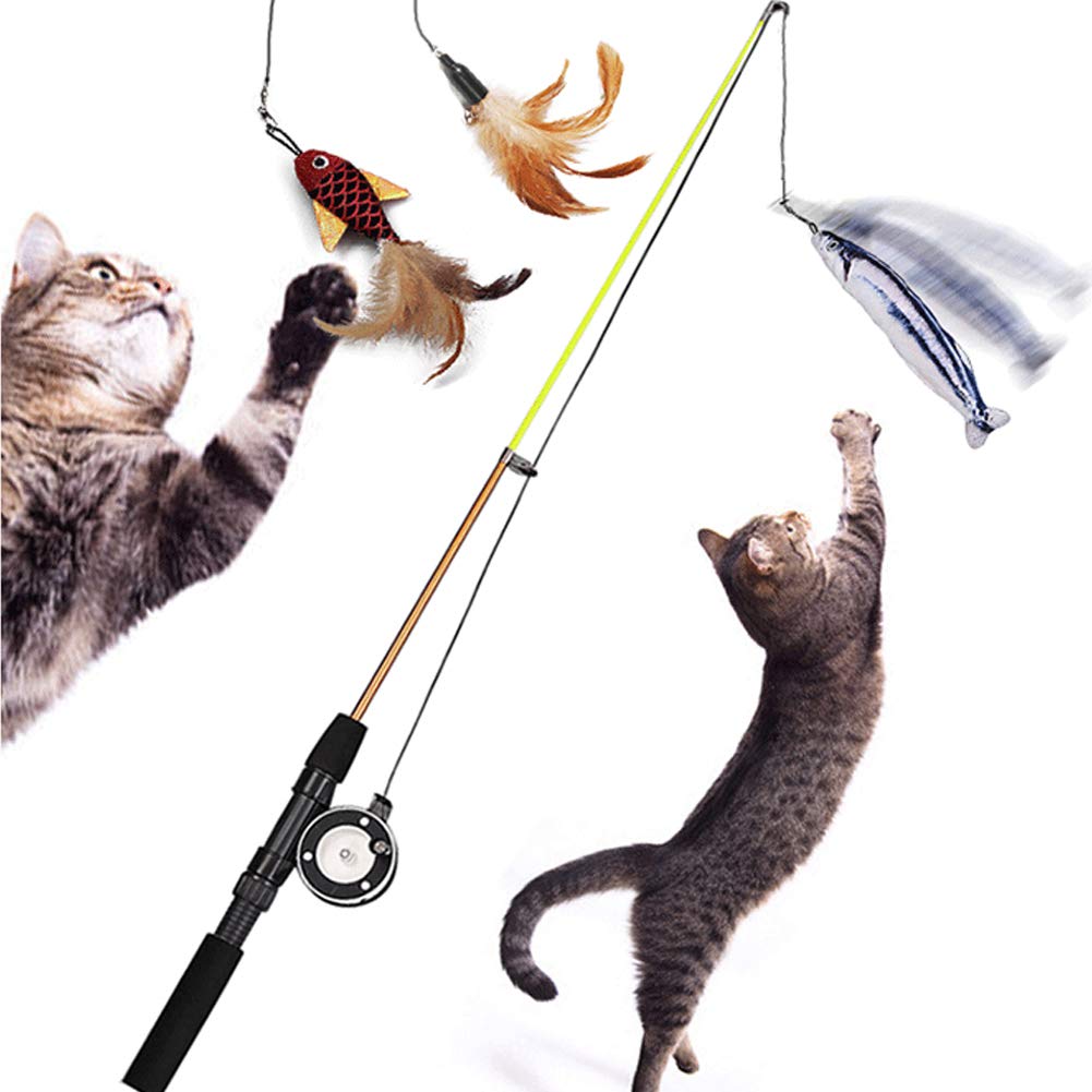 PJDDP 3-Pack Retractable Feather Cat Teaser Wands with Bells