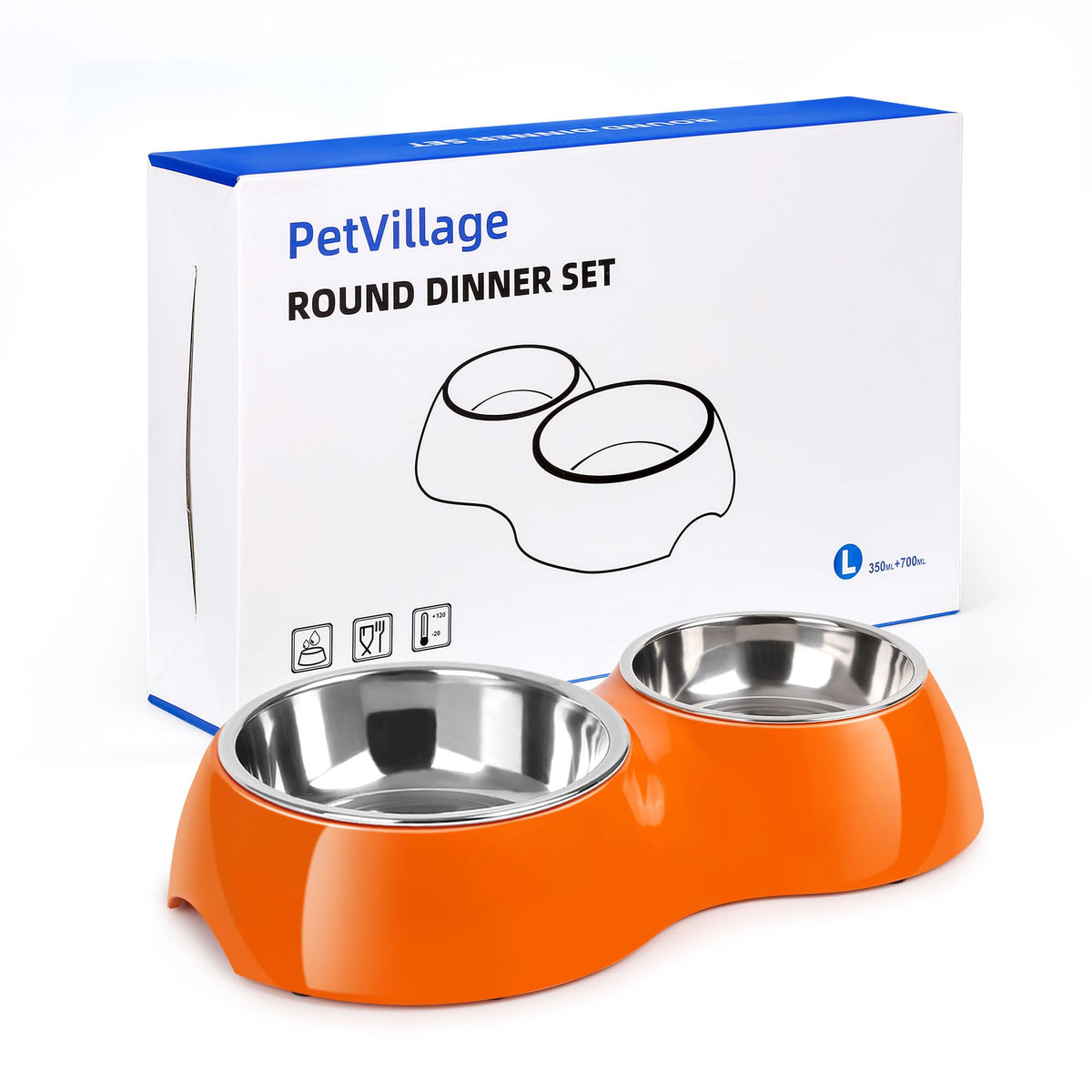 Petvillage Raised Double Stainless Steel Pet Bowl Set