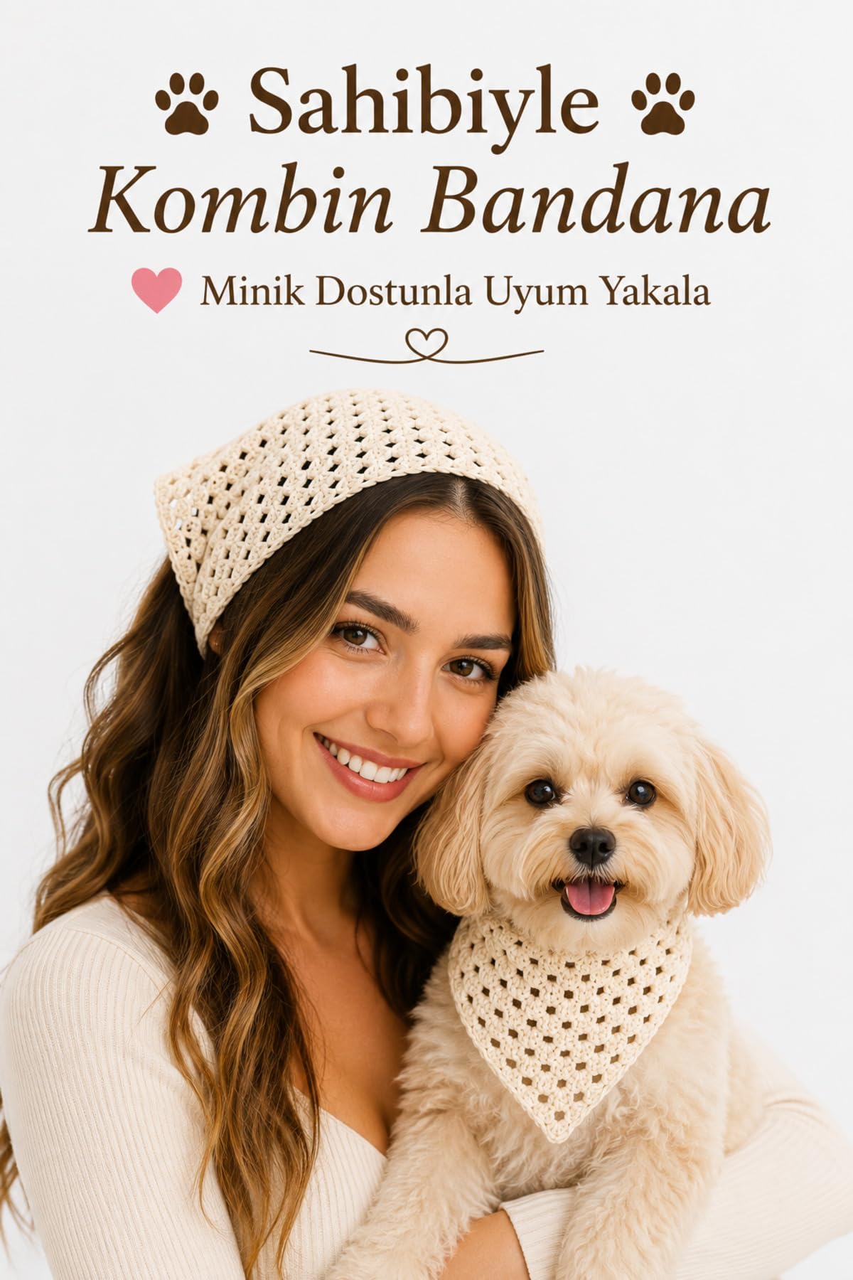 Cream Bohemian Matching Bandana Set for Women & Dogs
