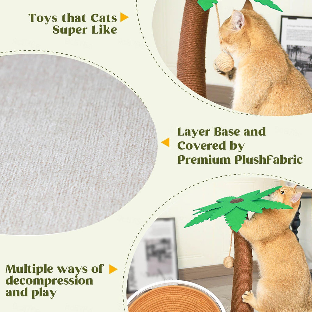 24-Inch 3-in-1 Palm Tree Cat Scratcher with Sisal & Cave Bed