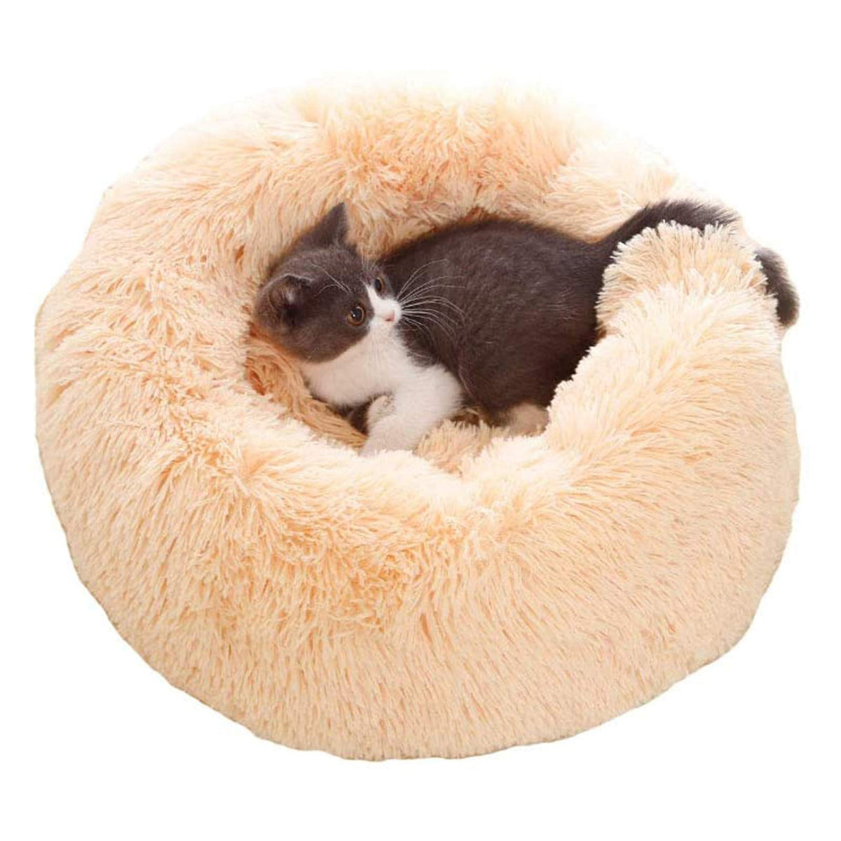 70cm Black Plush Donut Pet Bed, Machine-Washable & Non-Slip