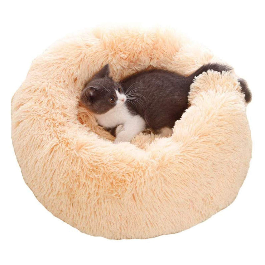 70cm Black Plush Donut Pet Bed, Machine-Washable & Non-Slip
