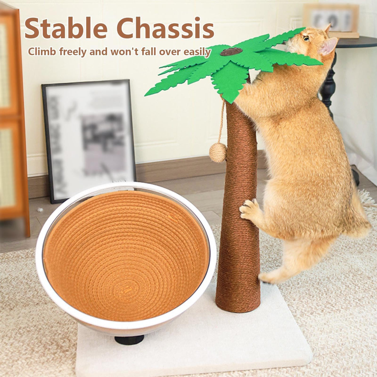 24-Inch 3-in-1 Palm Tree Cat Scratcher with Sisal & Cave Bed
