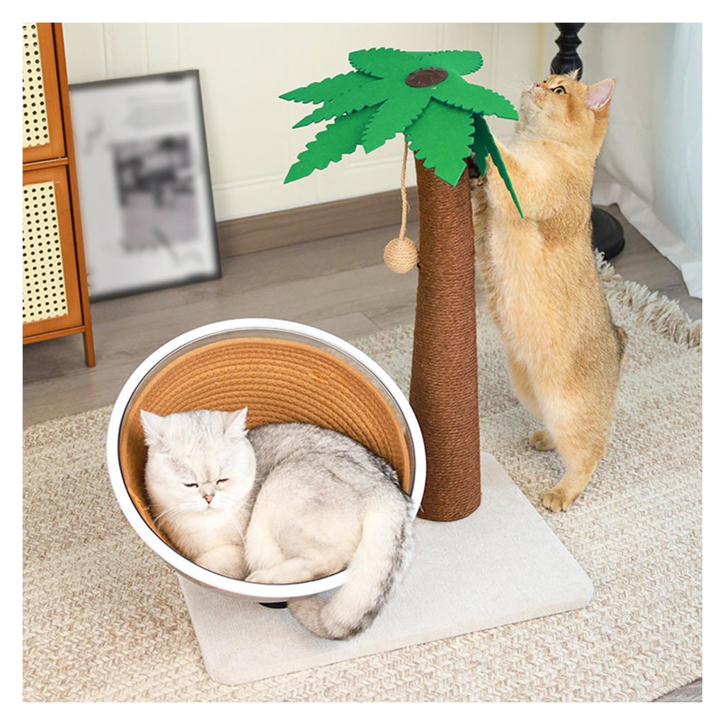 24-Inch 3-in-1 Palm Tree Cat Scratcher with Sisal & Cave Bed