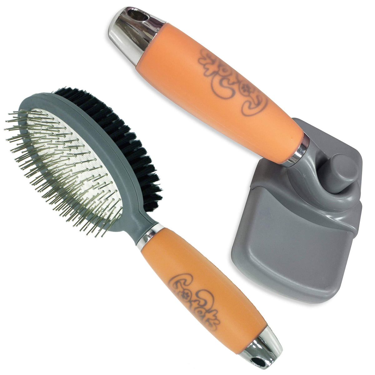 GoPets Self-Cleaning Slicker & Pin Bristle Brush Bundle