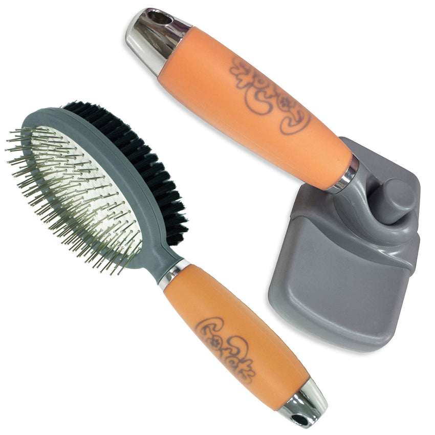 GoPets Self-Cleaning Slicker & Pin Bristle Brush Bundle