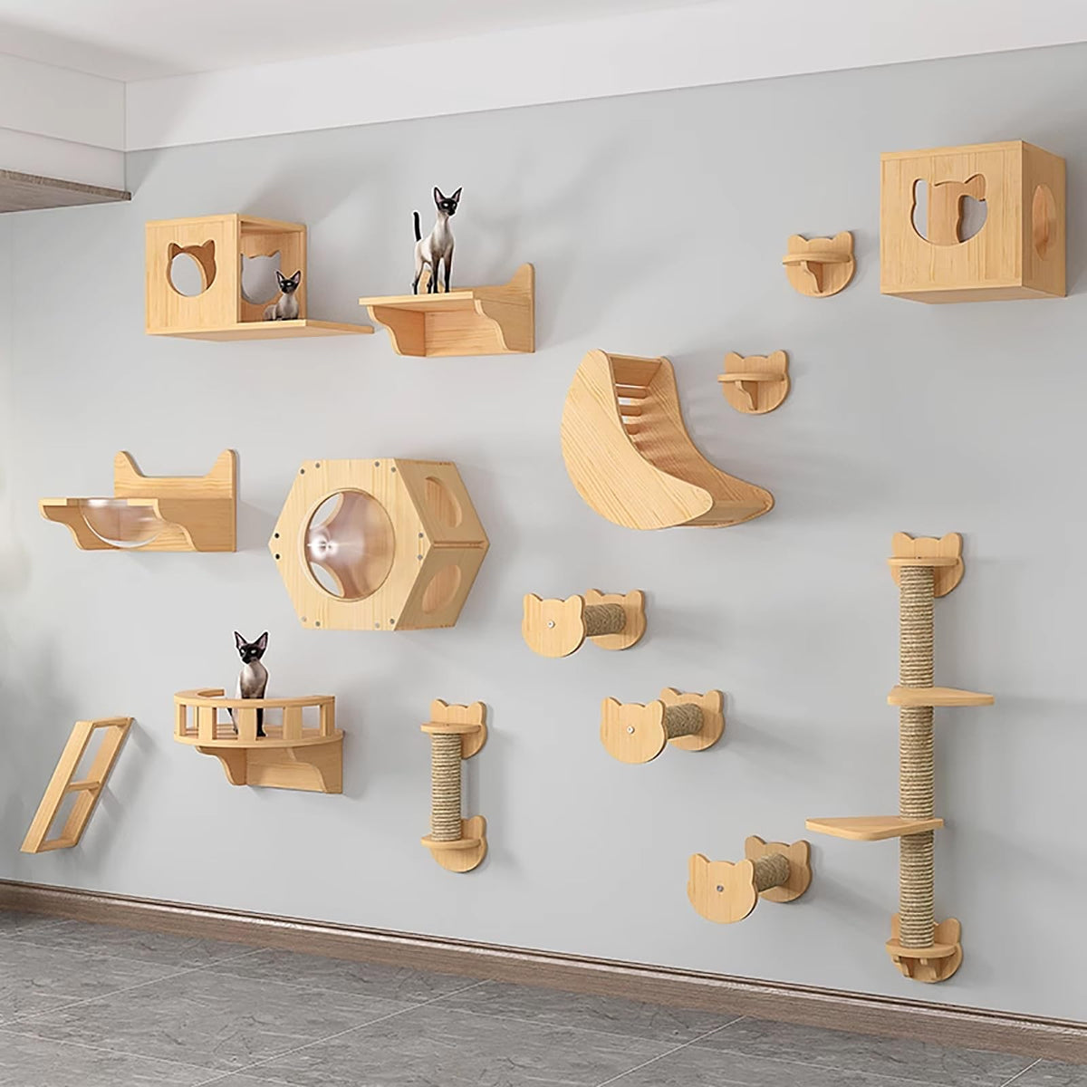 Wall-Mounted Cat Climbing Shelves & Walkway Set