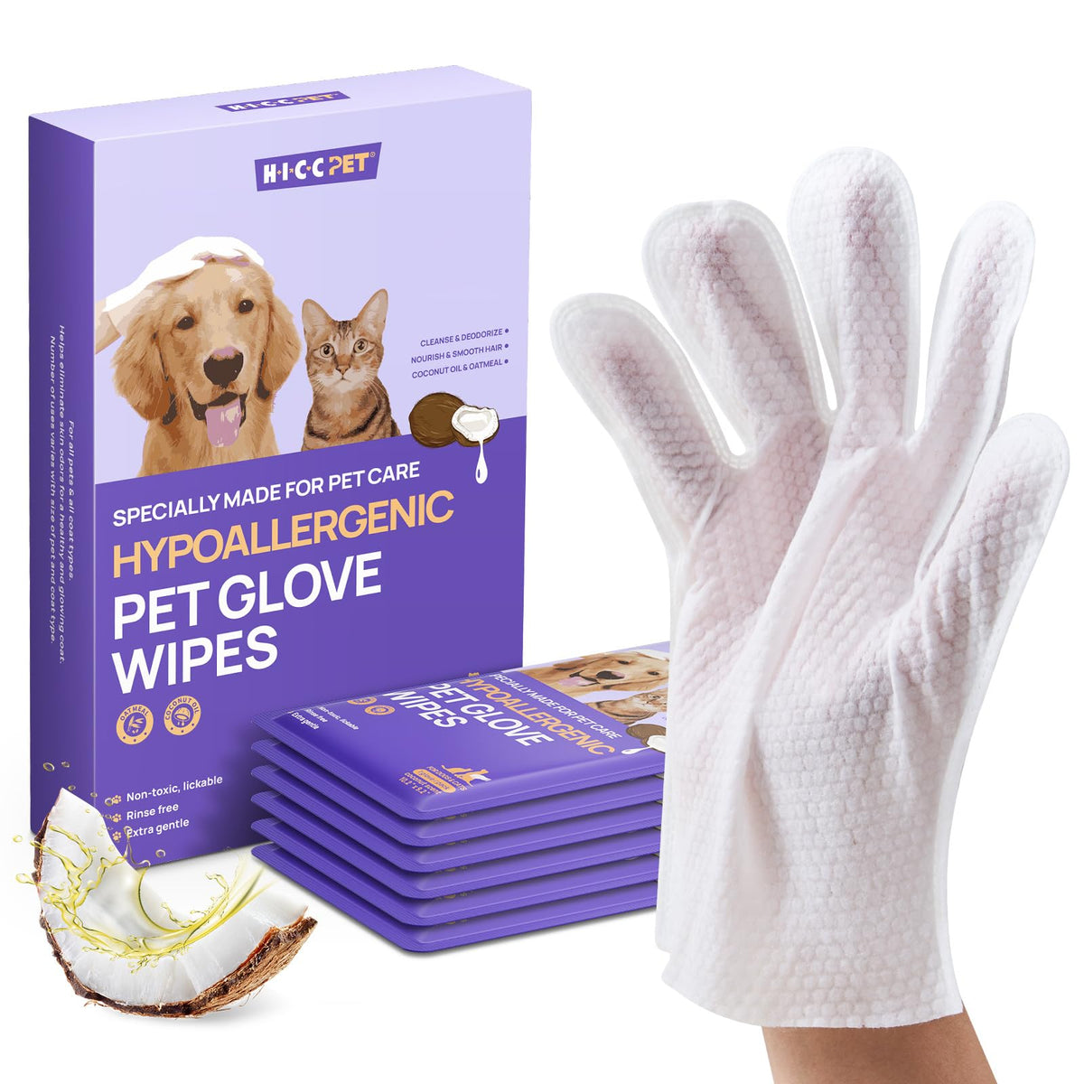HICC PET Deodorizing Grooming Glove Wipes for Dogs & Cats