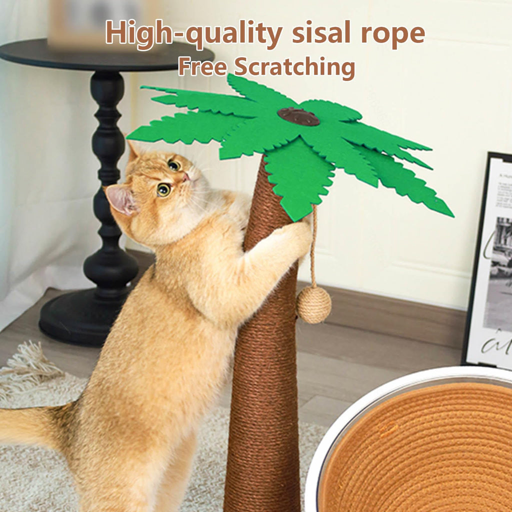 24-Inch 3-in-1 Palm Tree Cat Scratcher with Sisal & Cave Bed