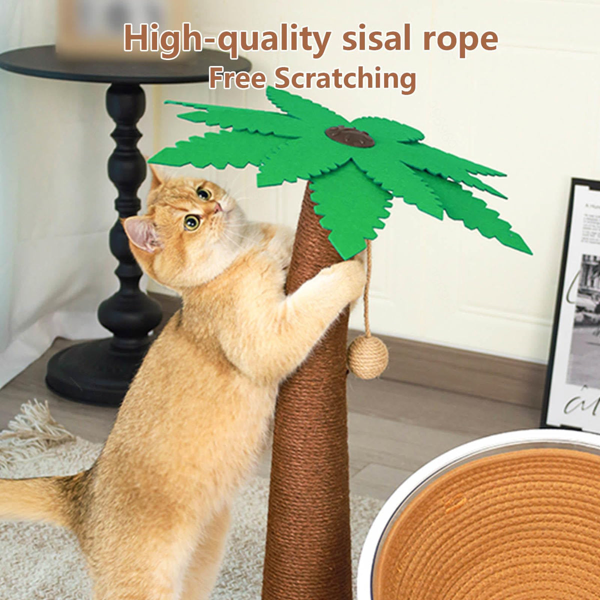 24-Inch 3-in-1 Palm Tree Cat Scratcher with Sisal & Cave Bed