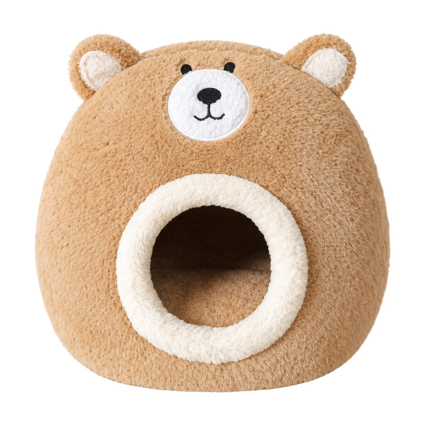 WeiLaiKeQi Bear-Shaped Fleece Cat Hideaway Bed with Non-Slip Base