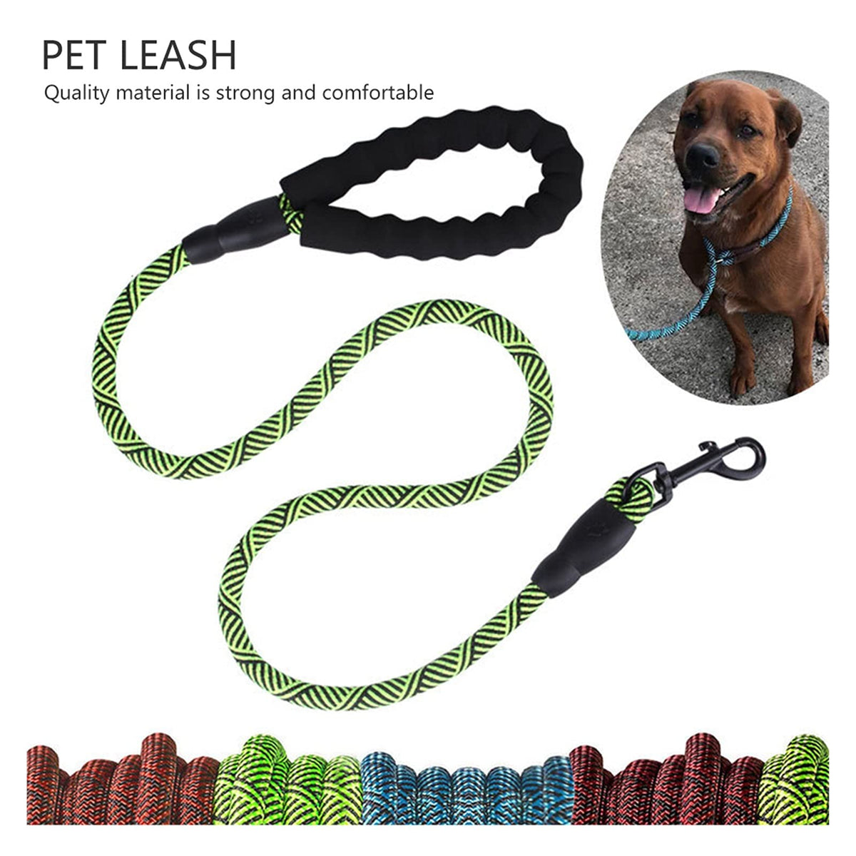 Adjustable Nylon Dog Leash with Soft Foam Handle & Snap Hook
