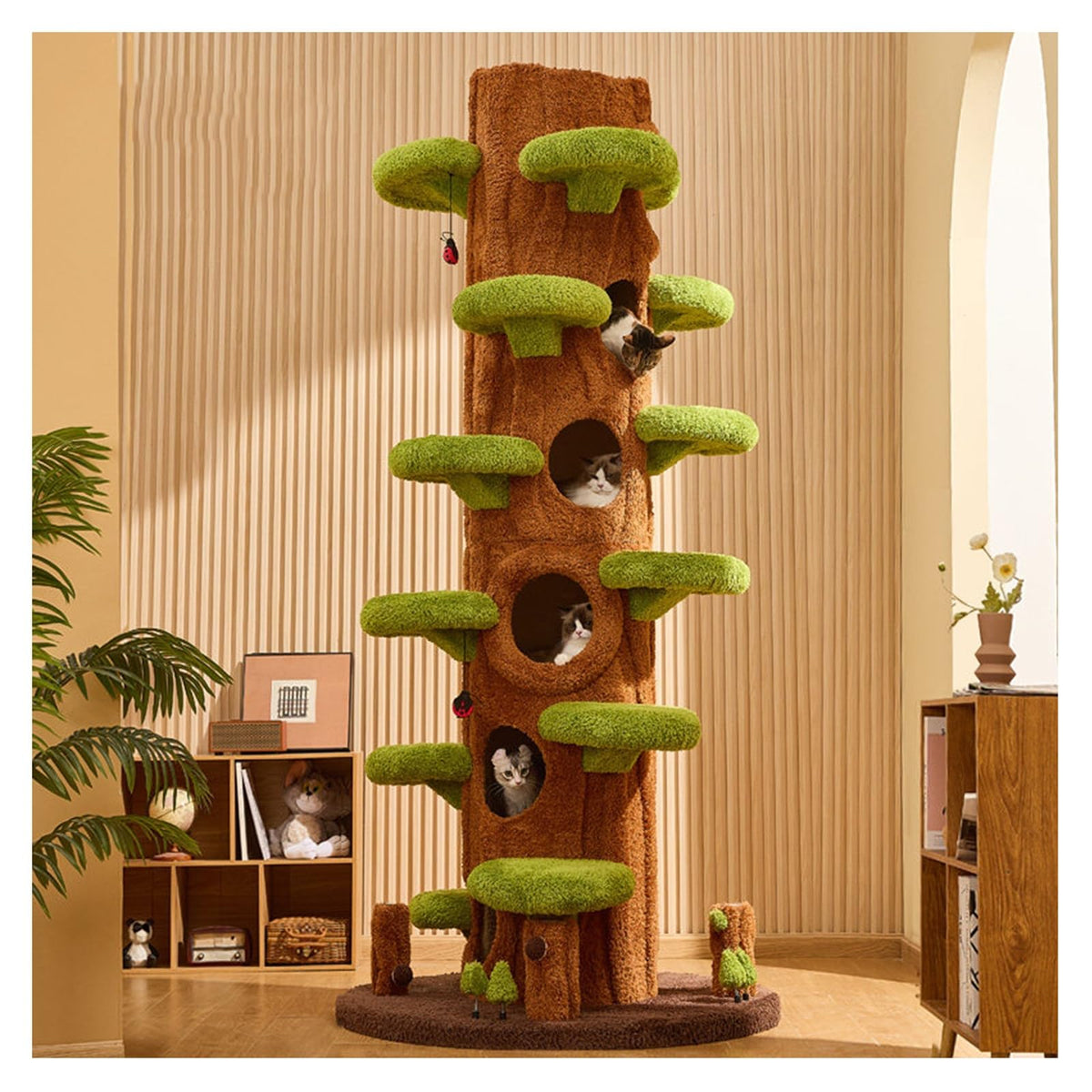 90.6-Inch Multi-Level Cat Tree with Sisal Posts & Cabin