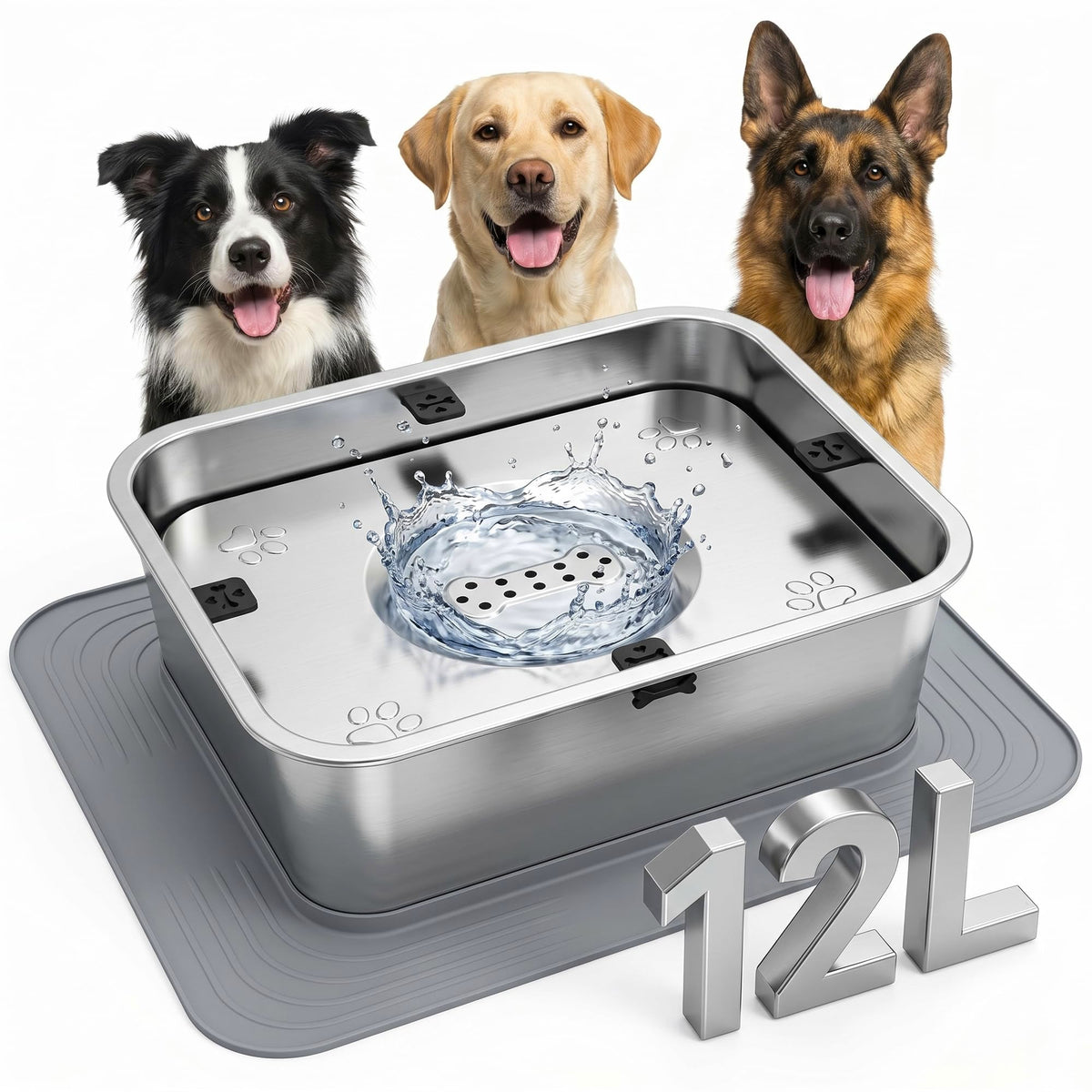 Betulabulo 12L No-Spill Dog Water Bowl with Non-Slip Mat