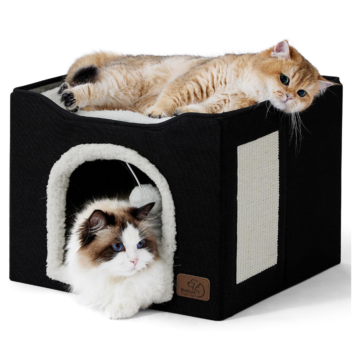 Bedsure Foldable Cat Cave with Scratch Pad & Hanging Ball